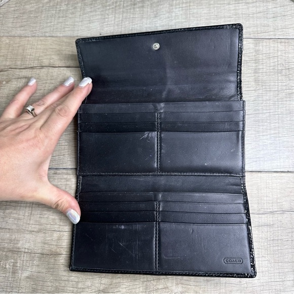 COACH SoHo Signature Jacquard Canvas And Leather Pleated Black Envelope Clutch - Picture 13 of 13